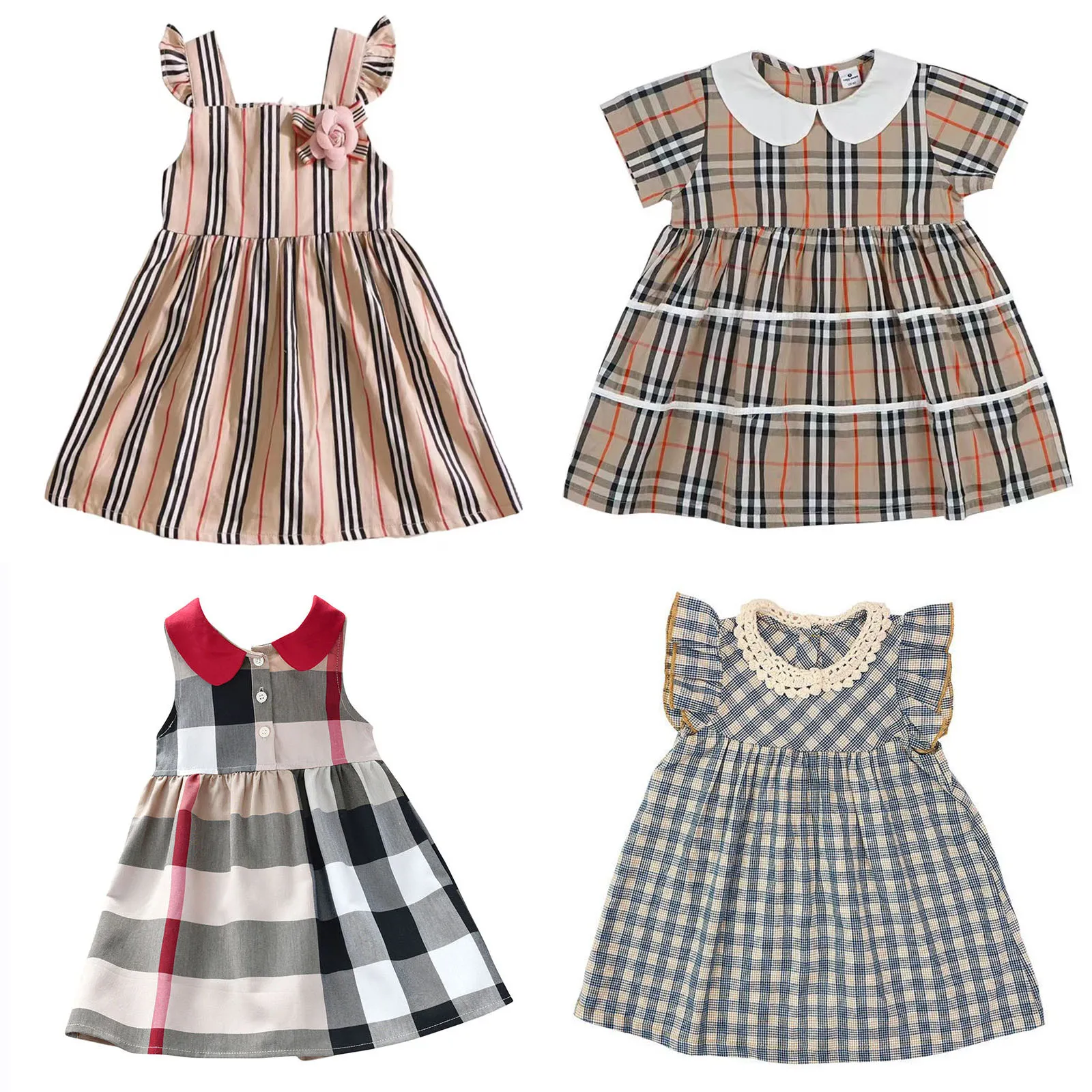 Bébés filles robes vêtements de créateurs robes de princesse à carreaux manches en coton robe trapèze enfants jupes fille jupe