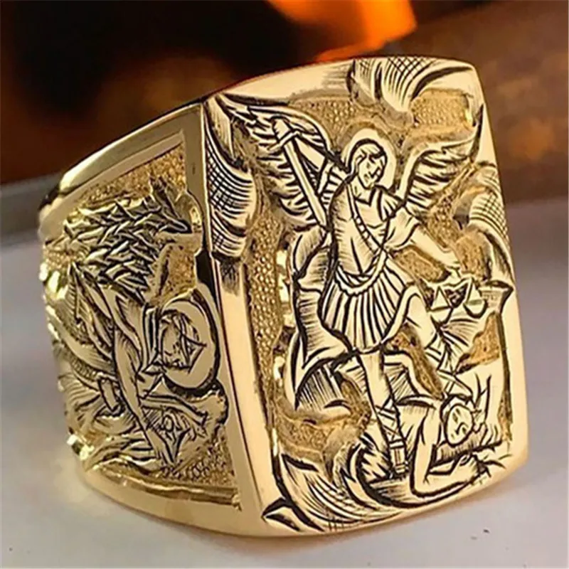 Vintage Angel Mythology Memorial Ring for Men Western Style Party Rings Jewelry Hand Accessories Size 6-13 Whole Sale