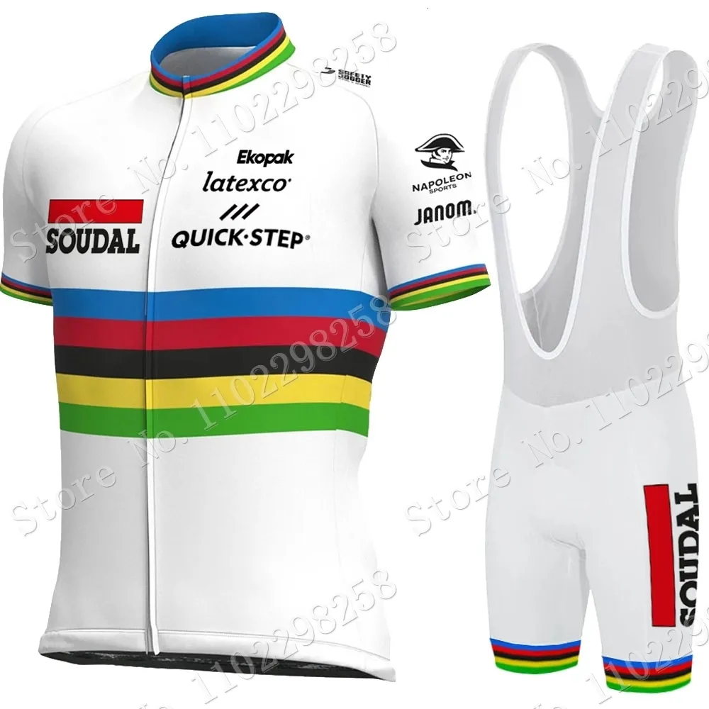 Radfahren Jersey Sets Maillot Soudal Quick Step Weltmeister Set Kleidung Rennrad Shirts Anzug Fahrrad Trägerhose MTB Tragen ropa 230706