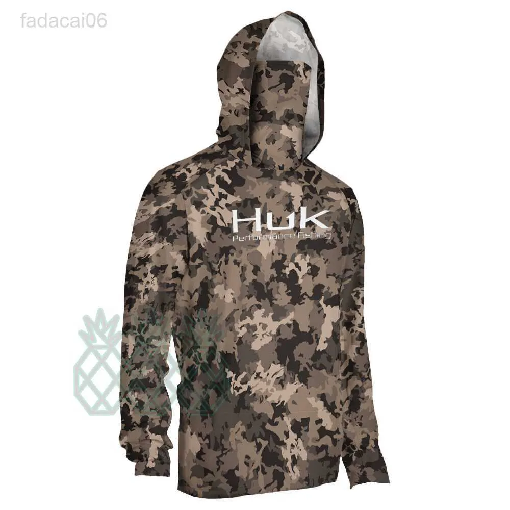 Pelagic Fishing Shirts Men's Performance Long Sleeve Hooded Angling Clothes  With Mask UV Protection Camouflage Fishing T-shirts