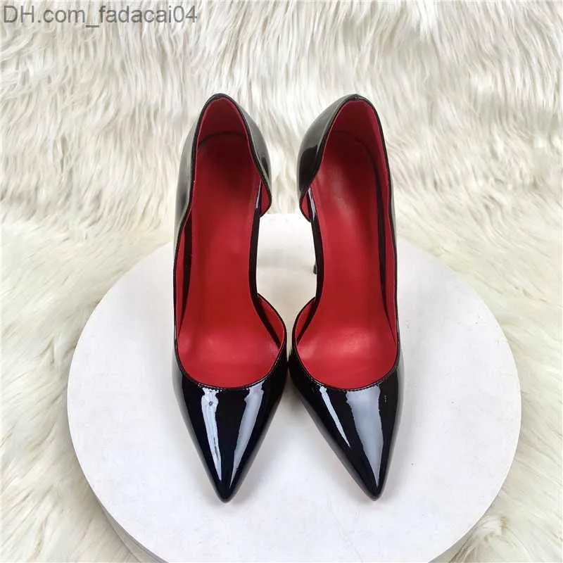 Dress Shoes Fashion New Trend Women's Black Leather Side Air Points Bottom Toes Women's High Heels Sexy Party Shoes Women's Dress Slender High Heels Pump Z230710