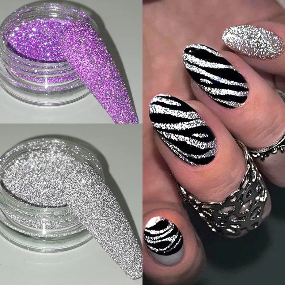 Nail Glitter Réfléchissant Glitter Poudre À Ongles Ruban Violet Noir Holographique Nail Art Poussière Shinning Chrome Pigment DIY Manucure Décoration 230705