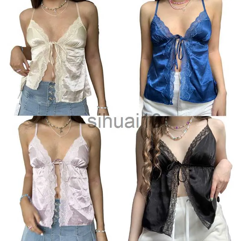 DIY Tanks Camis Xingqing 2022 Summer Spets Camisole Toppar Beige Rosa Kvinnor Ärmlös V-hals Slim Fit Linne Söt Sexig Mode Sweet Crop Top J230706