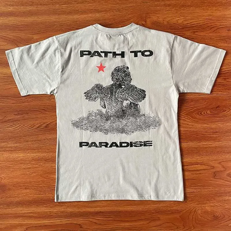 Designer modekläder T-shirts Tshirts Hellstar Studios Path to Paradise T-shirt Ängel Kortärmad T-shirt Trend Rock Hiphop