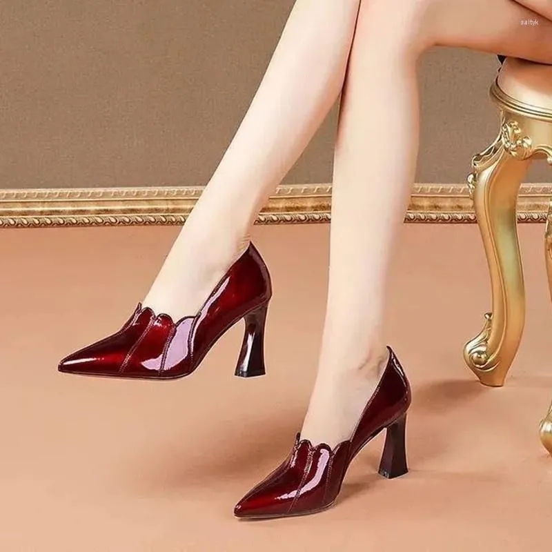 Kleid Schuhe Frauen Nette Spitze Zehe Wein Rot Frühling Sommer Slip Auf Stiletto Heels Für Büro Dame Mode Schwarze Pumpen zapatos de Mujer B385