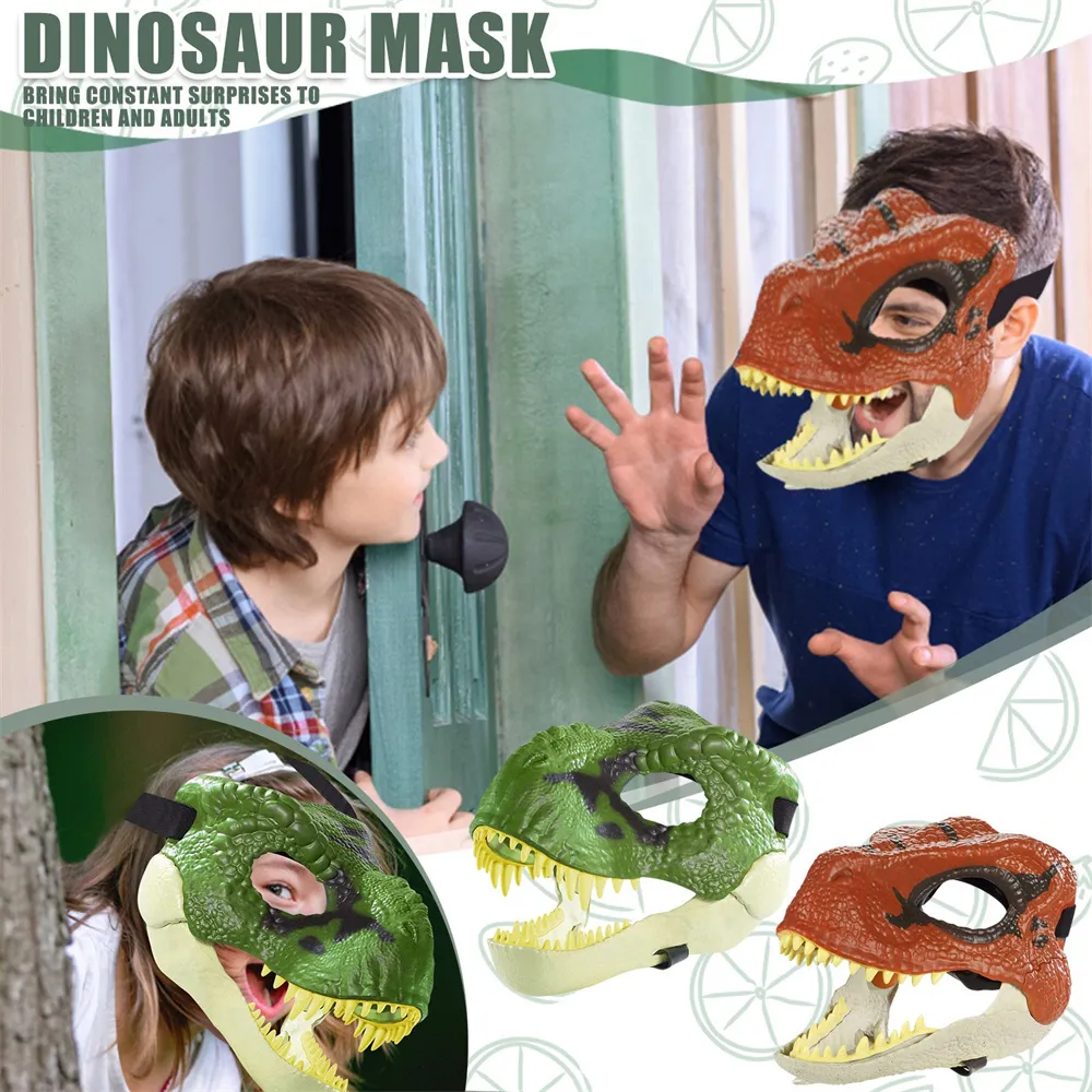 Maski imprezowe 3D smok dinozaur szczęka maska otwarte usta lateks Horror dinozaur nakrycia głowy Dino maska impreza z okazji halloween rekwizyty do cosplay przestraszona maska 230706