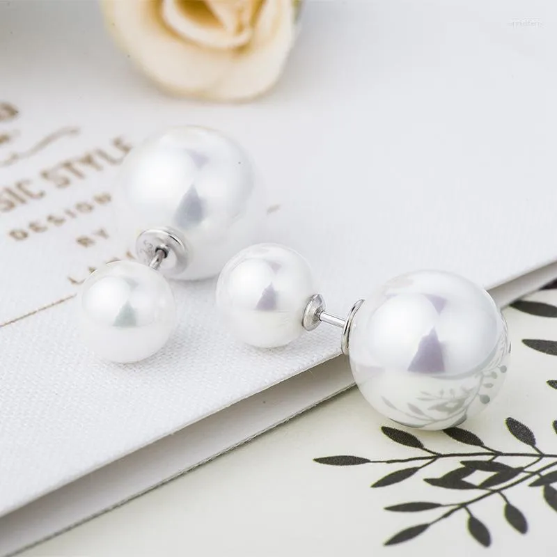 Dangle Earrings Fashion Double Pearl Stud Real 925 Sterling Silver Earings For Women Wedding Gift