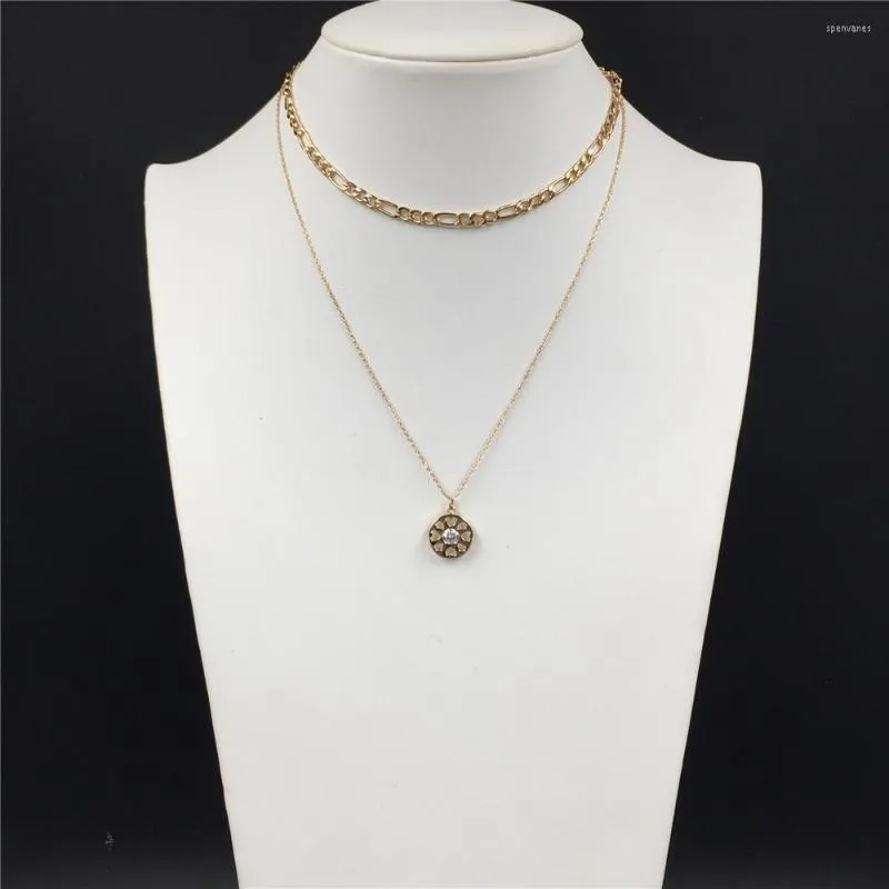 Pendant Necklaces Trendy Gold Color Plating Round Filigree Zircon In Center Layered Necklace For Women Girl Classic Office Lady Modern