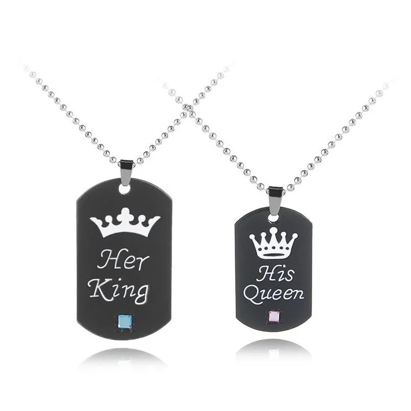 Collares pendientes Nuevo Su Rey Su Reina Colgantes Collar Etiqueta de perro Corona Letras Llavero Cadenas de cuentas Para Mujeres Hombres Pareja Amante Dhiwg