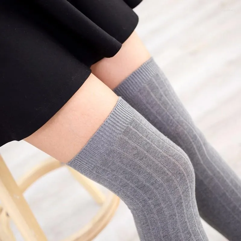 Women Socks PEONFLY Autumn And Winter Vertical Stripe Long Tube Knee Cuff Anti-skid Stockings Thigh High Thick Stocking Tights