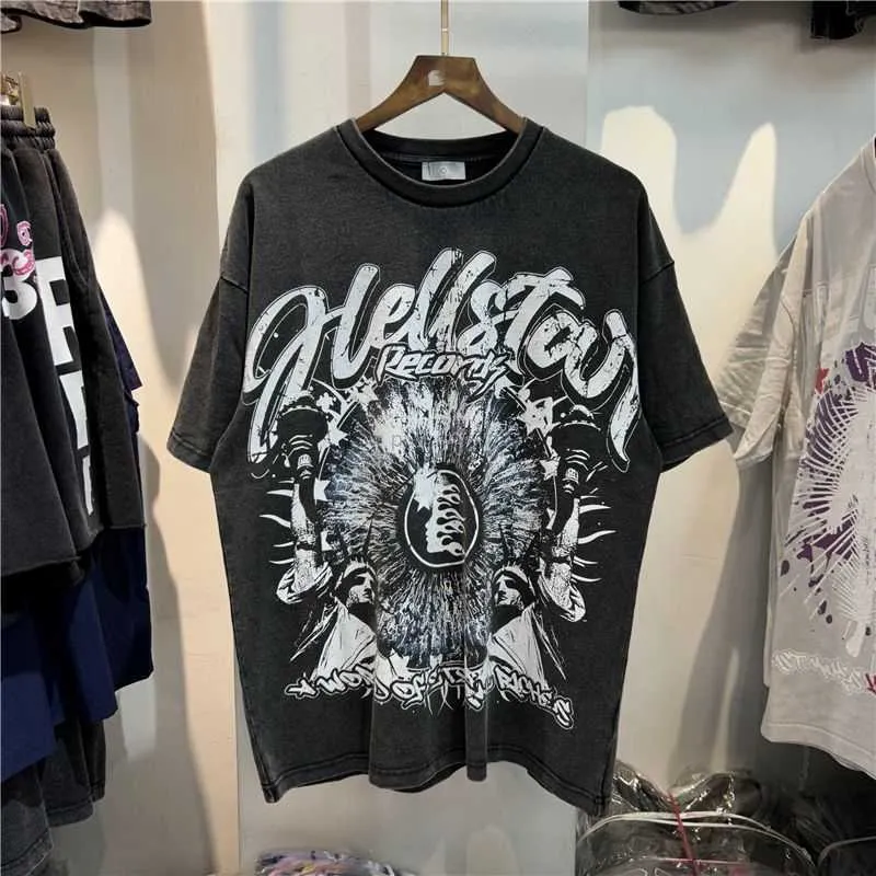 Designer Fashion Clothing Tees Tshirts Hellstar Studios Sounds Made Old Letter Printing Fashion Brand Short Sleeve Hip Hop Loose T-shirt for Men Rock Hip hop