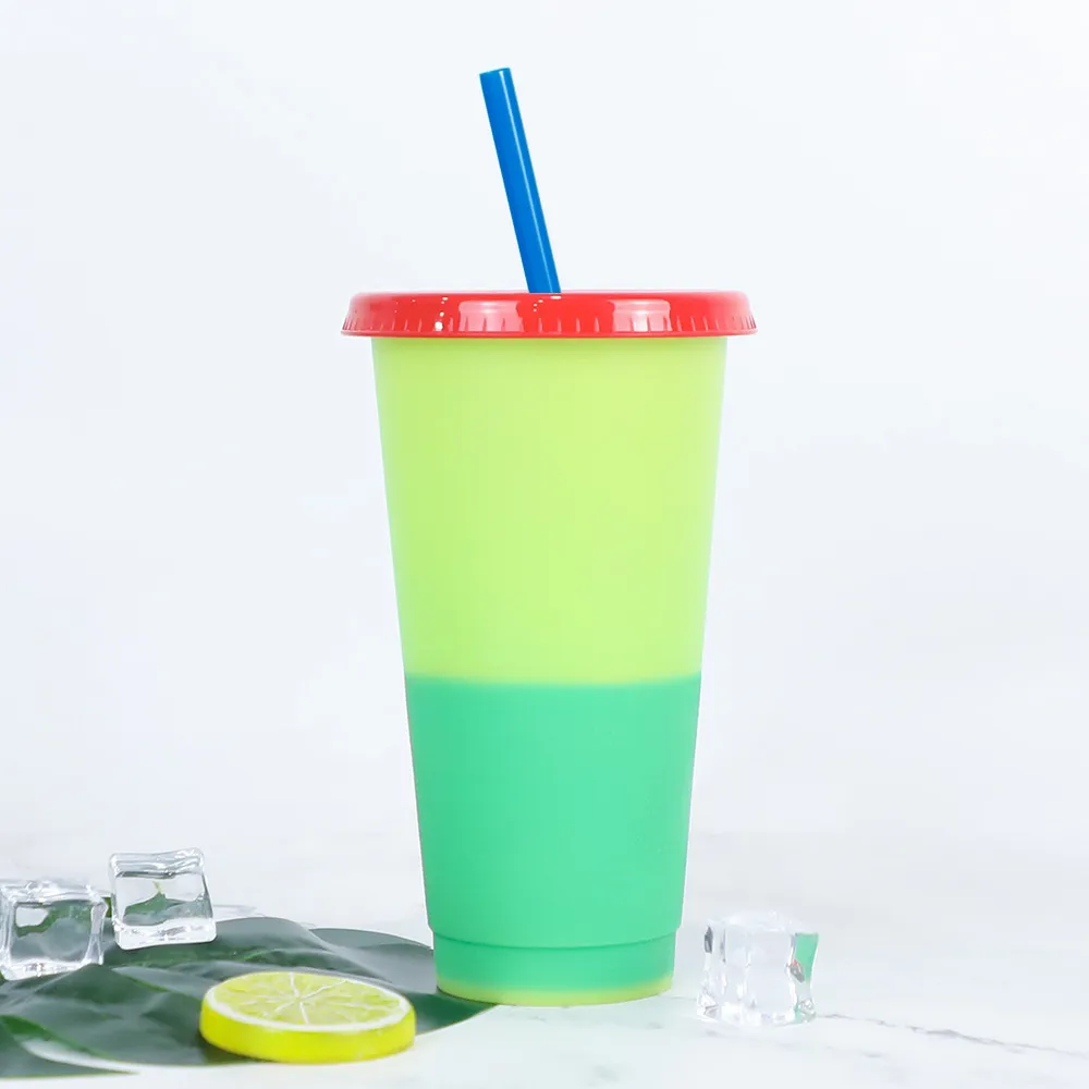 710ml Straw Cup And Lid Starbucks Color Changing Coffee Mug With Logo Reusable Cups Plastic Cute Coffee Mugs 