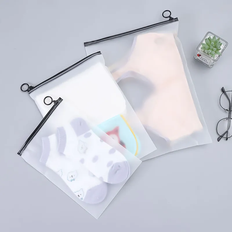 Frosted Zipper Bag Eco Friendly Transparent Clothing Socks Storage Pouch Self Sealing Matte Travel Bags LX5675