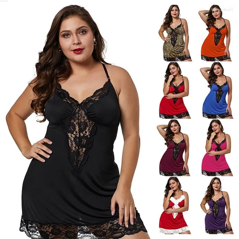 Sovkläder för kvinnor Plus Size XL-5XL Nattlinne Sexig Spaghetti Strap Nattlinne Dam Spets Mini Intim Underkläder Nattkläder Hemklänning