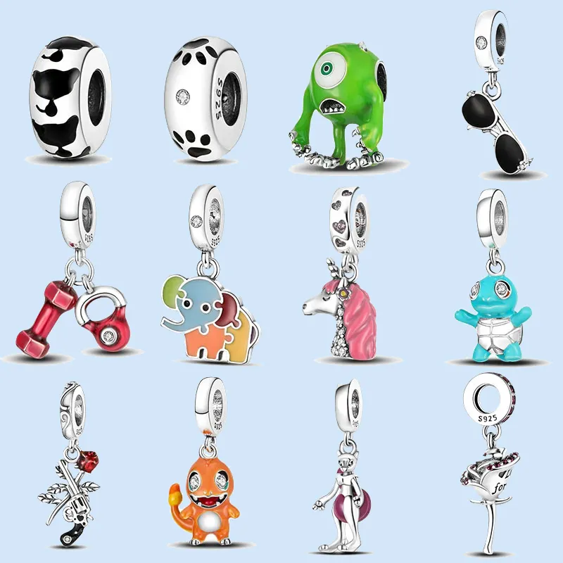 925 sterling silver charms for pandora jewelry beads Genuine Silver Color Pendant Turtle Dinosaur Unicorn Series