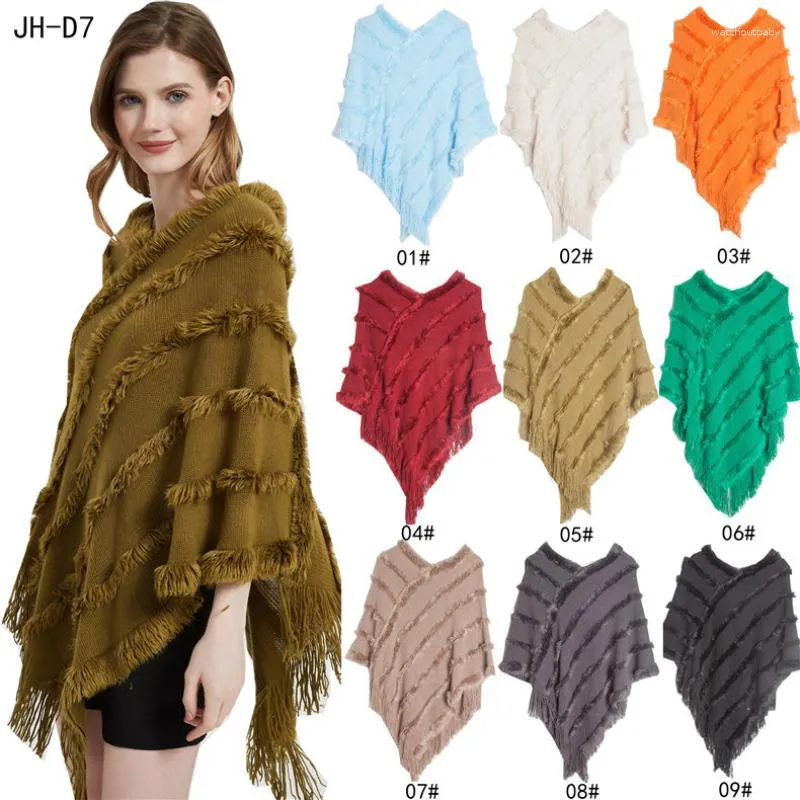 Cachecóis Chic Malha Elegante Cachecol Feminino Sólido Pulôver Envolto Xale Borla Lady Chales Femme Peludo Ponchos Capas Mujer Party