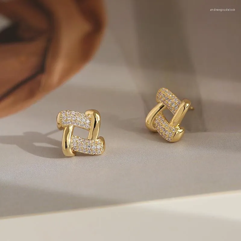 Kolczyki sztyfty Geometric Shape Metal Cyrkon Damskie Koreański Biżuteria Luksusowy Impreza Znakomity