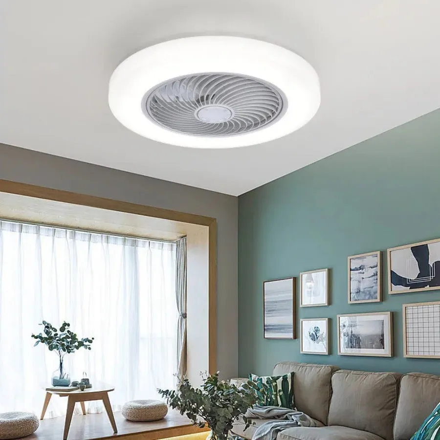 Ventilador de teto inteligente com luzes controle remoto quarto decoração ventilador lâmpada 52cm ar lâminas invisíveis retrátil silenciosa