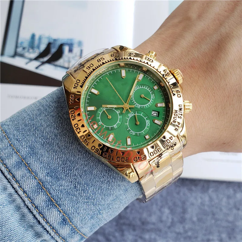 Mens Luxury Watch 42mm Gold Quartz Zamanlayıcı İşlev Tasarımcısı Saat Montre De Luxe Erkekler İçin Saatler Caijiamin Dhgate Yüksek kaliteli kol saatleri 007 Günlük Kol saatleri