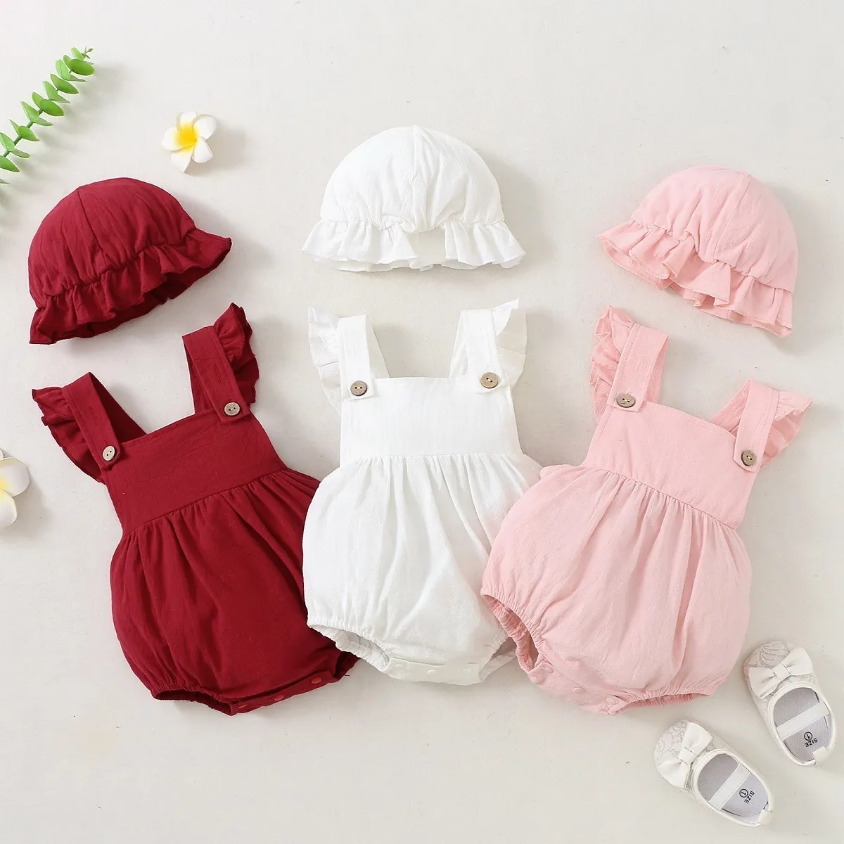 Kleidung Sets Sommer Baby Mädchen Rüschen Overall Kleinkinder Ärmellose Baumwolle Backeless Bodysuit Kleidung mit Motorhaube 2 stücke 230705