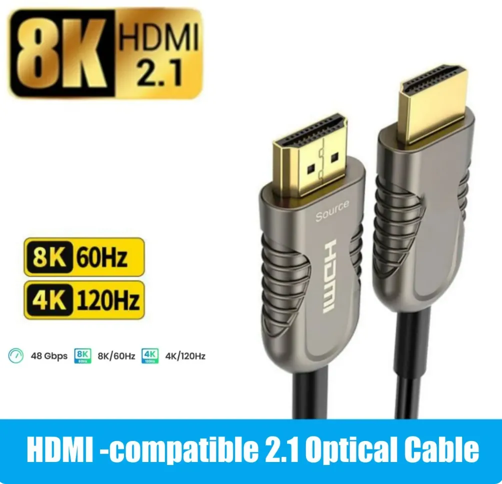 HDMI-совместимый 2.1 кабельный оптический волоконно-волоконно-шнур 2 1 8K 60 Гц 4K 120 Гц 48 Гбит / с 144 Гц высокоскоростной HDCP Dynamic HDR для HD TV-ноутбука.