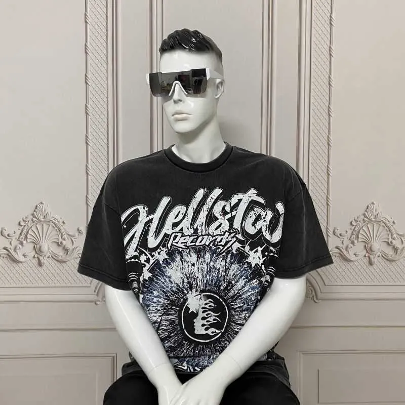 Tasarımcı Moda Giyim Tees Tişörtler 2023 Yaz Yeni Amerikan Tarzı Yıkama High Street Fashion Marka Hellstar Özgürlük Heykeli Gevşek T-Shirt Erkekler Rock Hip Hop