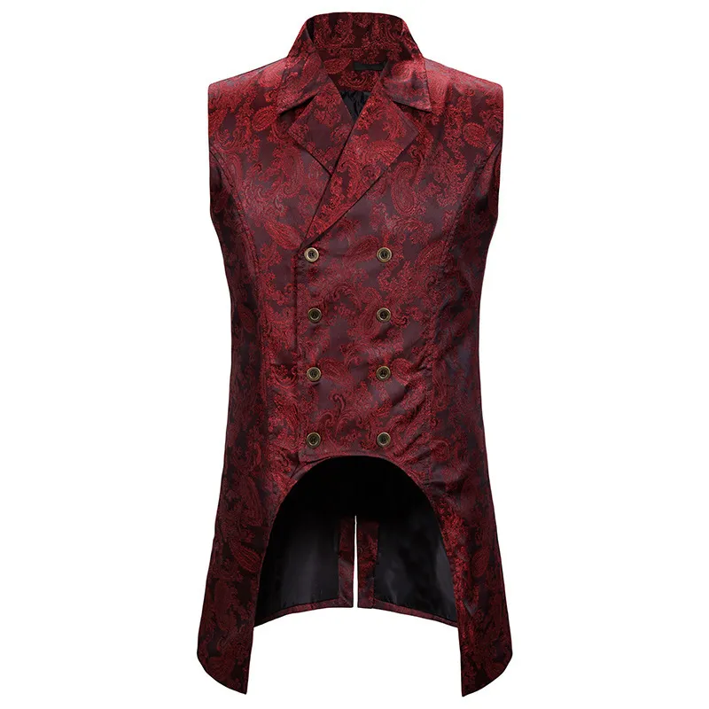 Mannen Vesten Lang Vest Gothic Punk Victoria Blazer Suits Paisley Print Mouwloze Jas Reverskraag Double Breasted Outfit Kostuum 230705
