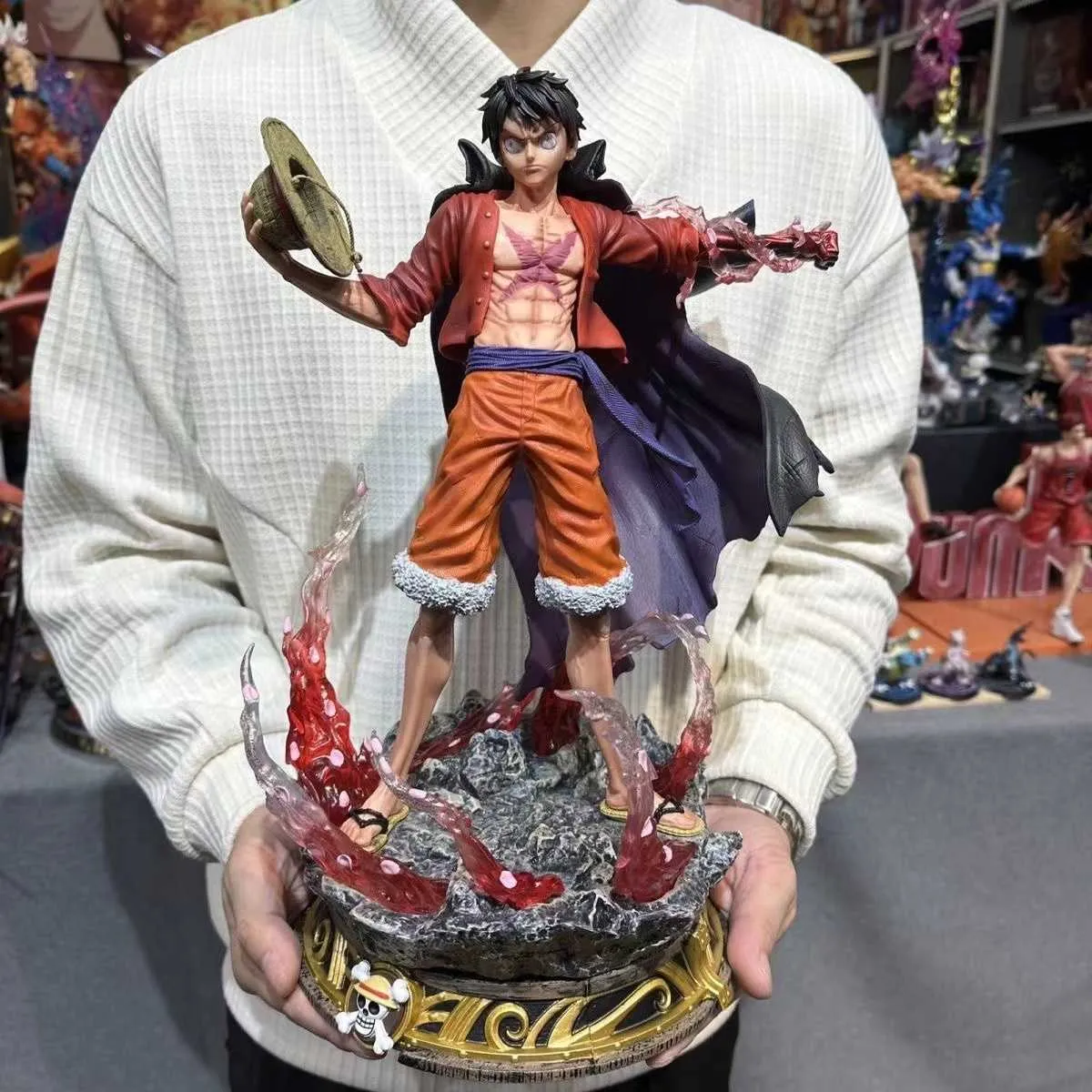 Anime Manga One Piece AnimeFigure GK Rufy 37CM Con Luce Manga 2 Teste