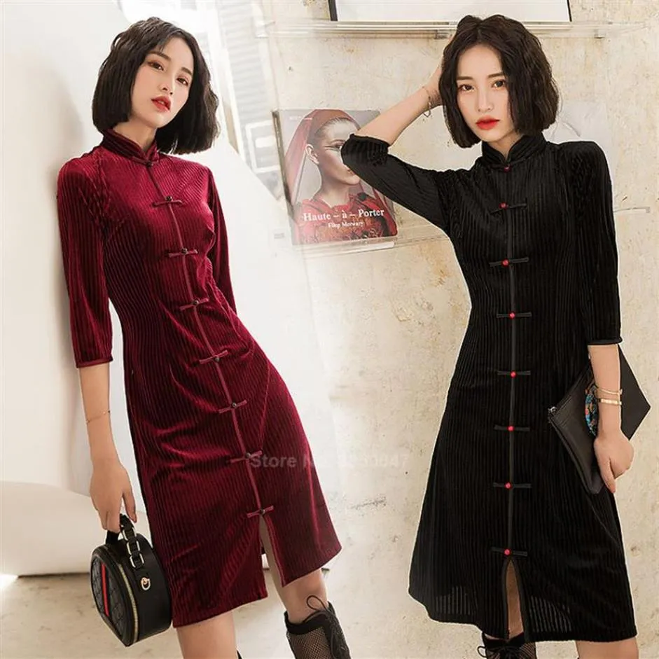 Etnische Kleding Herfst Winter Fluwelen Vrouwen Cheongsam Jurk Traditionele Chinese Trouwjurken Voor Meisje Jaar Elegante Qipao Tang Su327E