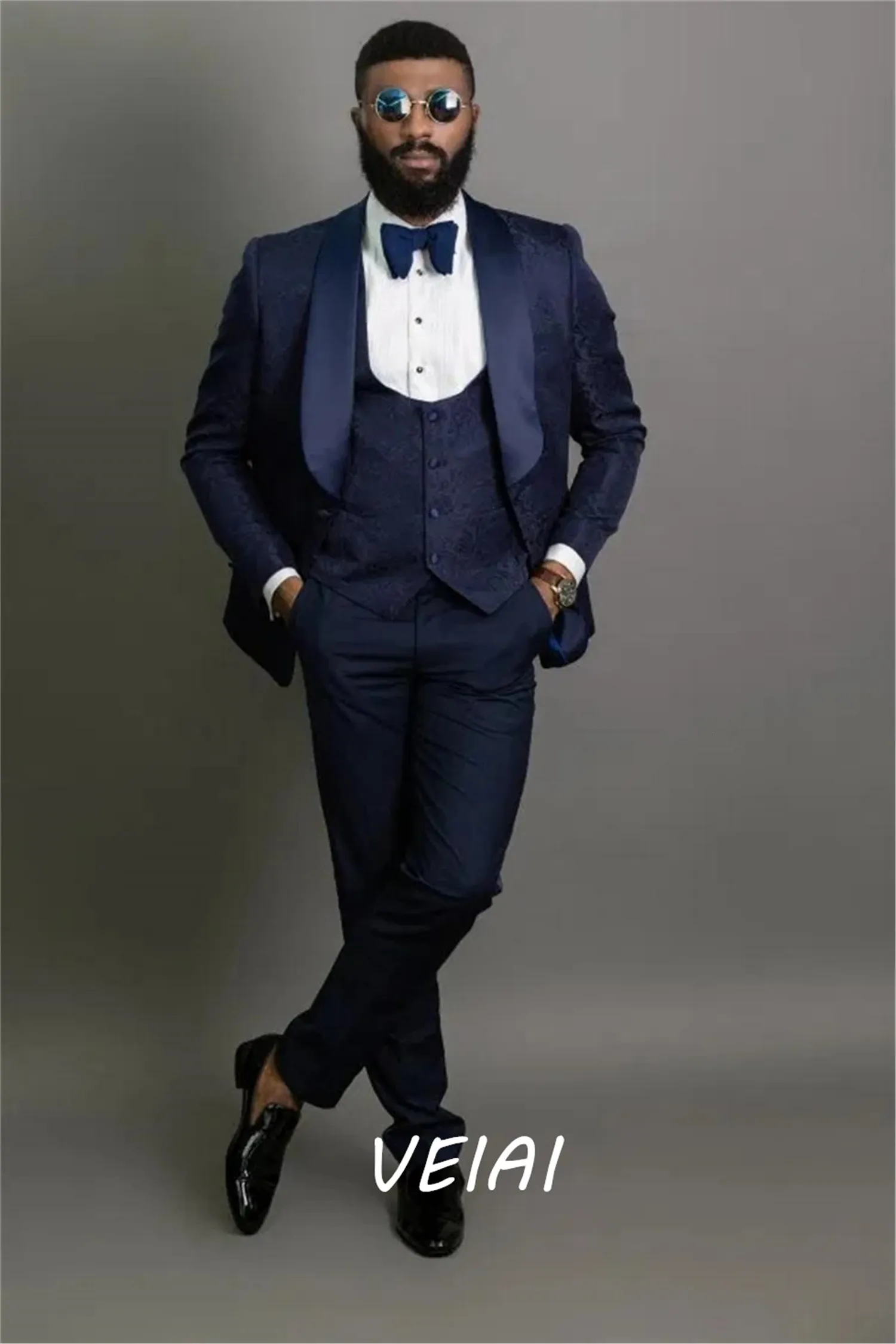 Мужские костюмы Blazers Navy Blue Pubssing Groom Tuxedos Shal Shal Lapel Groomsman Свадьба 3 костюма мужская выпускная куртка Blazerjacketpantstieve 230705