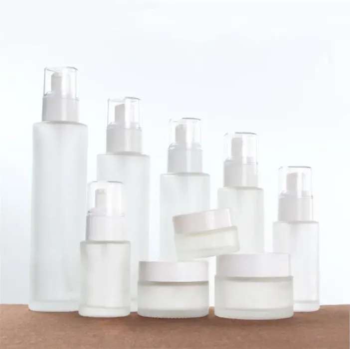 Frosted Glass Pump Bottle Refillable Cream Jar Lotion Spray Cosmetics Sample Storage Containers 30ml 40ml 50ml 60ml 80ml 100ml