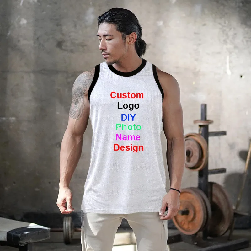 Men's Tank Tops DIY Po Your OWN Design Customized Summer Mens Mesh Gym Clothing Bodybuilding Fitness Tank Tops Muscle Sleeveless Shirt 230705