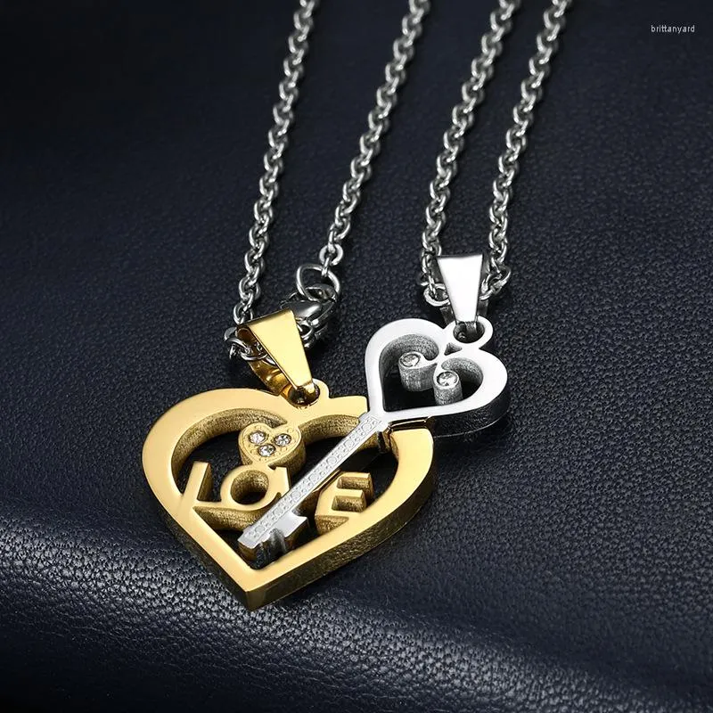 Anhänger Halsketten 2023 Gold Halskette für Frauen Schlüssel Herz Puzzle Doppel Farbe Freunde Familie Liebhaber Schmuck Geschenk 2 Stück