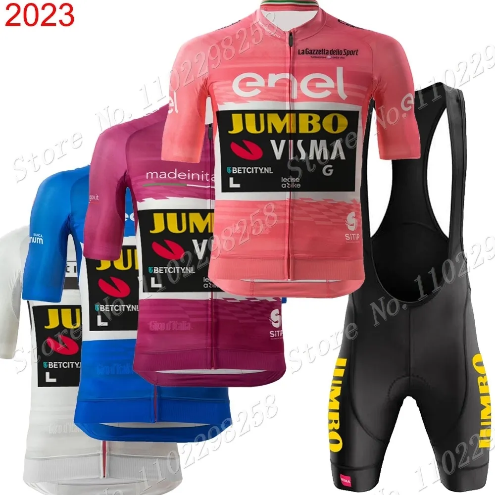 Radfahren Jersey Sets Jumbo Visma Tour de Italy Set Rosa Kurzarm Kleidung Rennrad Shirts Anzug Fahrrad Trägerhose MTB ropa 230706