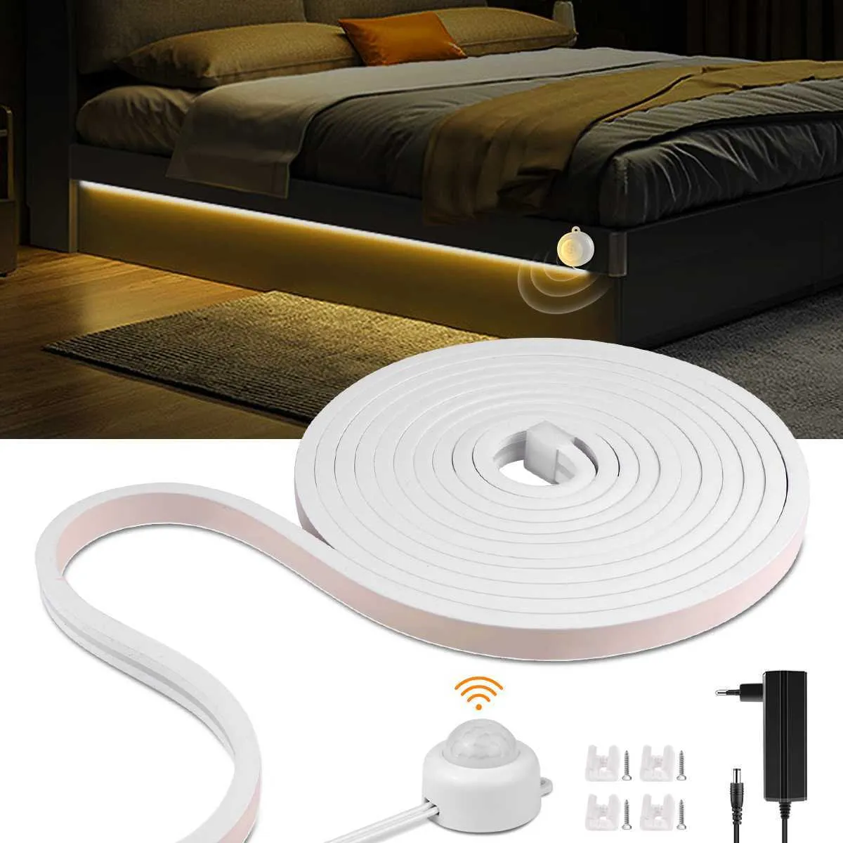 Sign PIR Motion Sensor COB LED Strip Neon Lights 320LEDS / M Impermeabile Led Tape Night Light Room Retroilluminazione a parete Illuminazione HKD230706