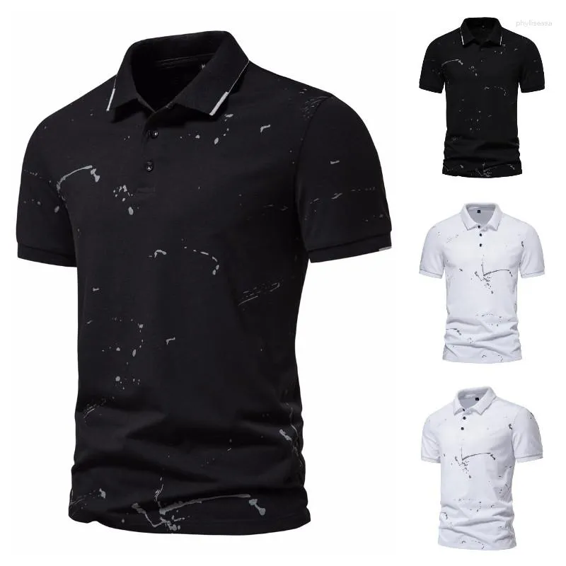 メンズポロ夏ビジネスカジュアルデイリー Tシャツスプラッシュ印刷 V ネックラペルポロ半袖スリム服男性のための