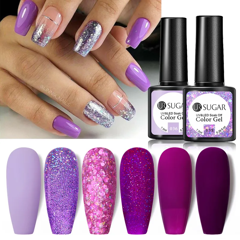 Vernis à Ongles UR SUCRE 75ml Gel Mat Vernis à Ongles Vernis Hybride Violet Glitter Couleur Gel Pour Ongles Vernis Soak Off UV Gel DIY Nail Art 230706