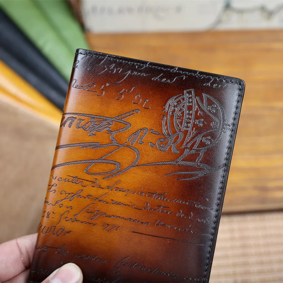 berluti Pure handmade passport holder for men's passports universal luxury genuine leather tattoo design ID Business travel Passports Pocket with box designe