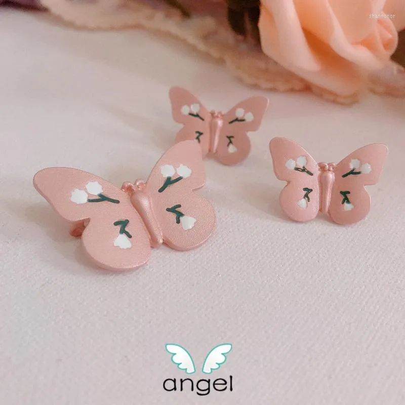 Stud Earrings Girly Pink Brooch Cute Flowers Student Spring Female