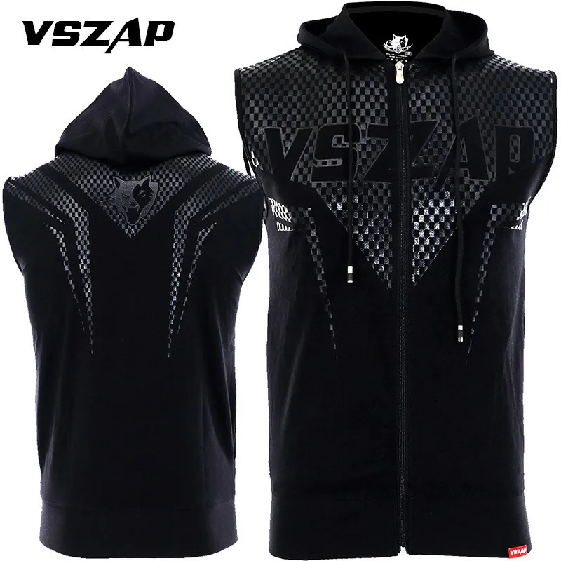 Mens Hoodies Sweatshirts Vszap Summer Coat Sports Fitness Hooded Sleeveless Fighting MMA SlimFitting Cardigan Vest Blade Battle Suit 230706