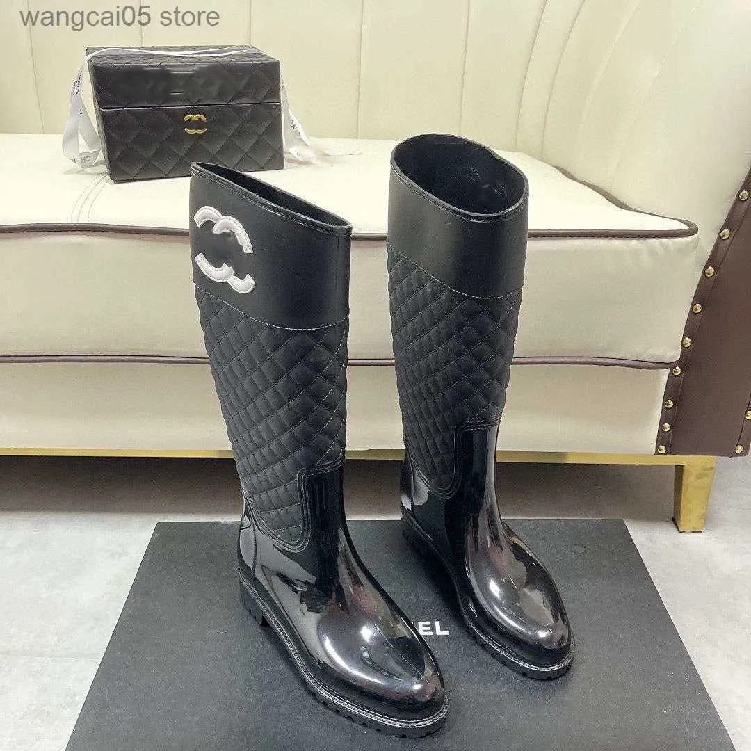Frete grátis Welly Botas Chuva designer plataforma Carta Ringer moda preto mas joelho botas femininas longas T230706