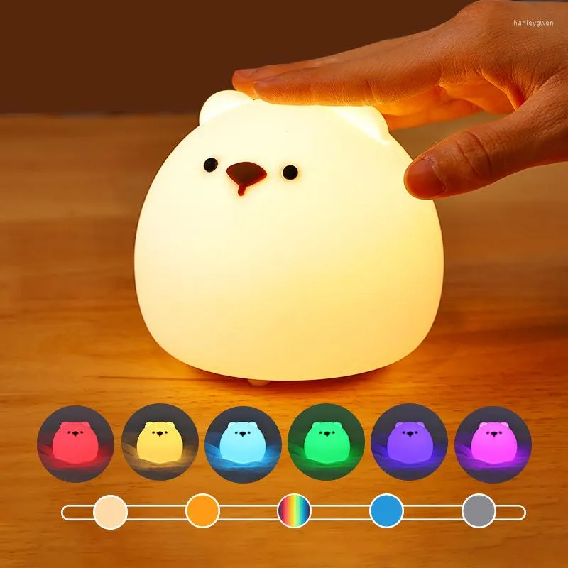 Candeeiros de mesa Silicone Night Light Little Fat Bear Luminoso Brinquedo Presente Infantil Criativo Pequeno Alimentação Sono Patinha de Cabeceira