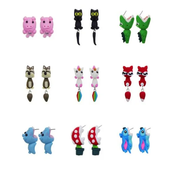 Femme à la main dessin animé 3D polymère argile Animal boucles d'oreilles mignon chat boucle d'oreille oreille Stud bijoux pour femmes filles GC2205