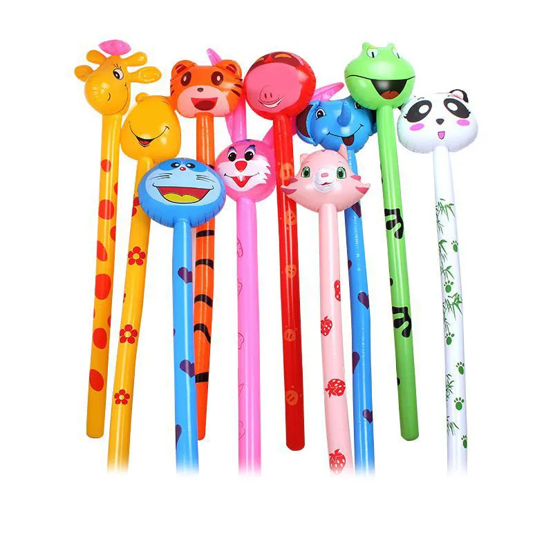 Pvc balloon stick for children inflatable toys cartoon animal head long birthday party supplies rabbit tiger cat about 110-120cm ba71 Q2