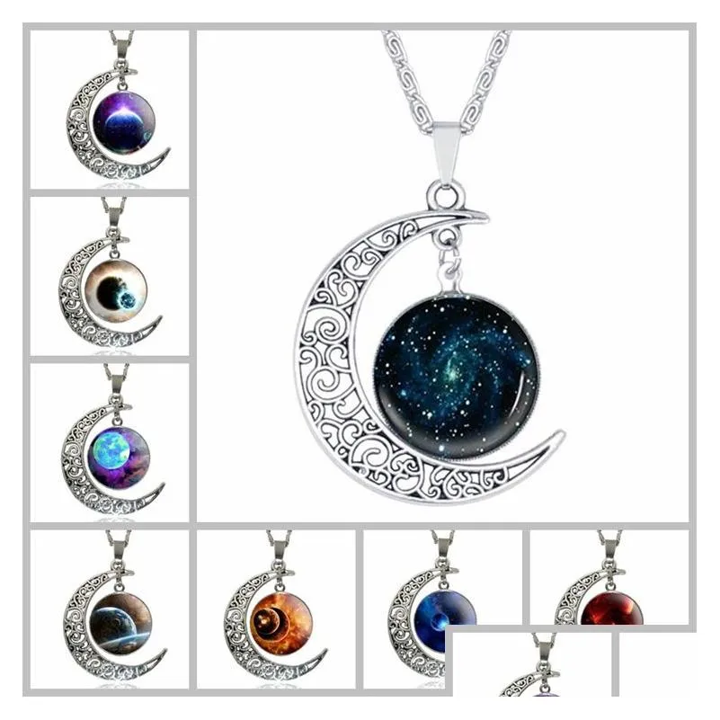 Подвесные ожерелья 64 Стили Sier Moonstone Ожерелье Сова Цветочное дерево жизни Cabochon Glass Charms Moon and Star for Women Fashion Dr Dhonb