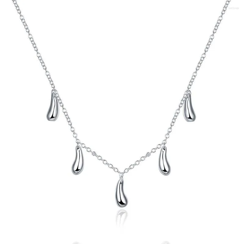 Pendants Woman Luxury Fine Jewelry 925 Sterling Silver Pendant Necklace For Women Five Water-drops Fashion Charm Statement Chain