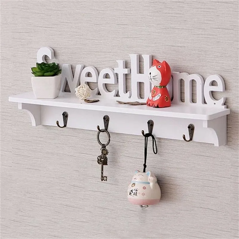 Decorative Objects Figurines Creative Keychain Organizer Sweet Home Wall Mounted Rack Door Hanger Hook Storage for Coat Hat Clothes Key White p230705