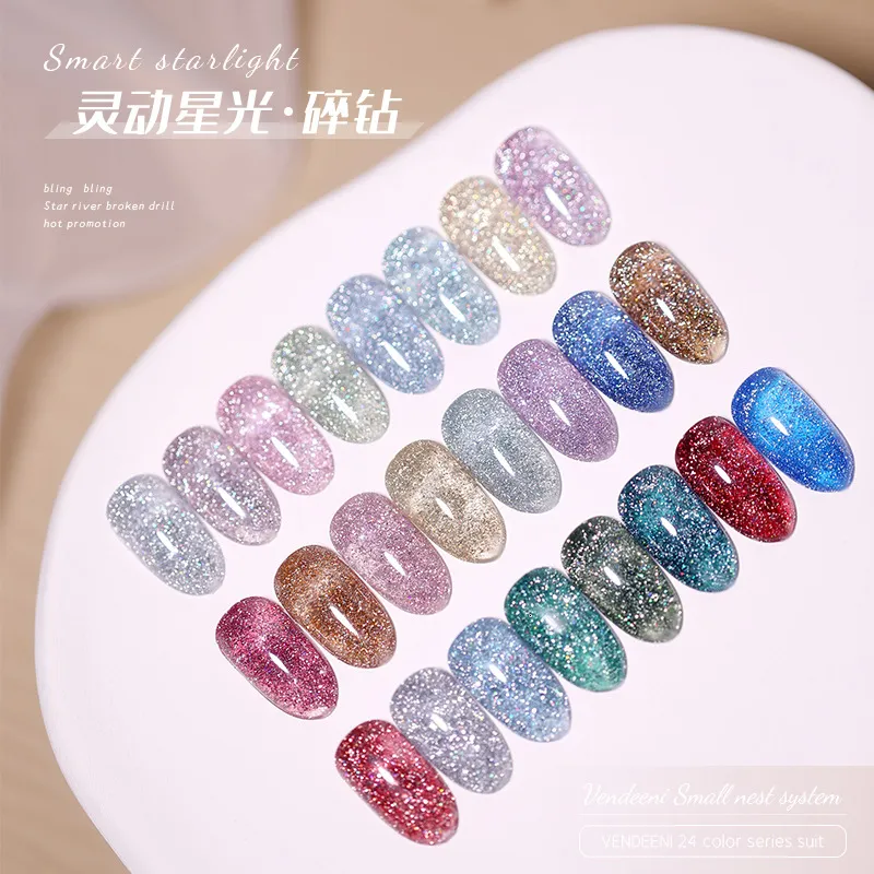 Nagelgel 24st Glitter UV Paljetter Polish Kit Jelly Soak Off Cat Eye Lack Partihandel 15ml Pastell Set 230706