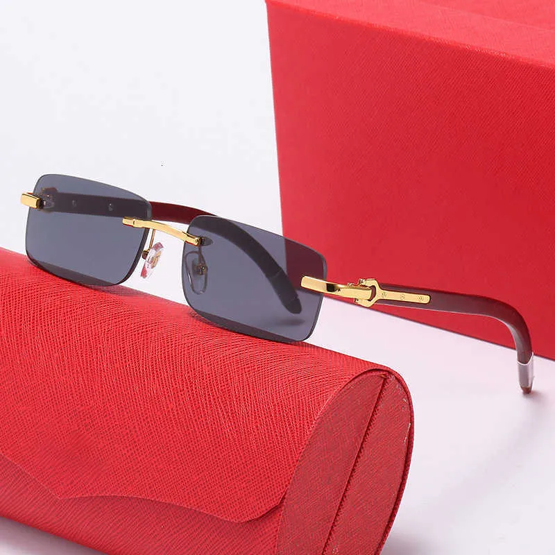 Modische Carti-Top-Sonnenbrille. Neue rahmenlose Holzsonnenbrille mit quadratischem Bein. Trendige Damenbrille mit Originalverpackung