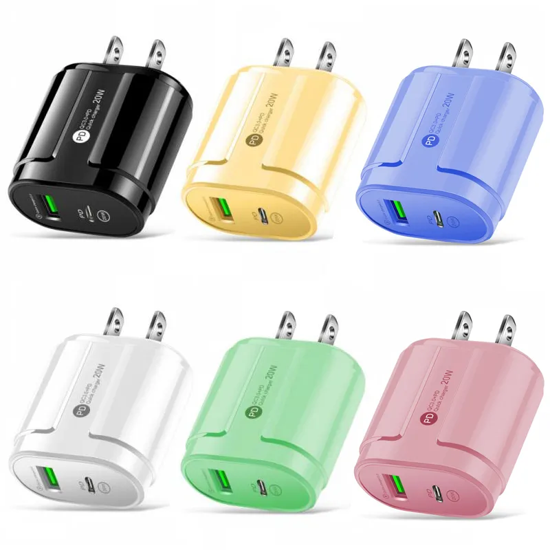 Makaron Colors 20W PD USB C Charger 5V2A المنافذ المزدوجة جدار شحن سريع من النوع C للهاتف لـ iPhone 13 12 Pro iPad Huawei Xiaomi Samsung